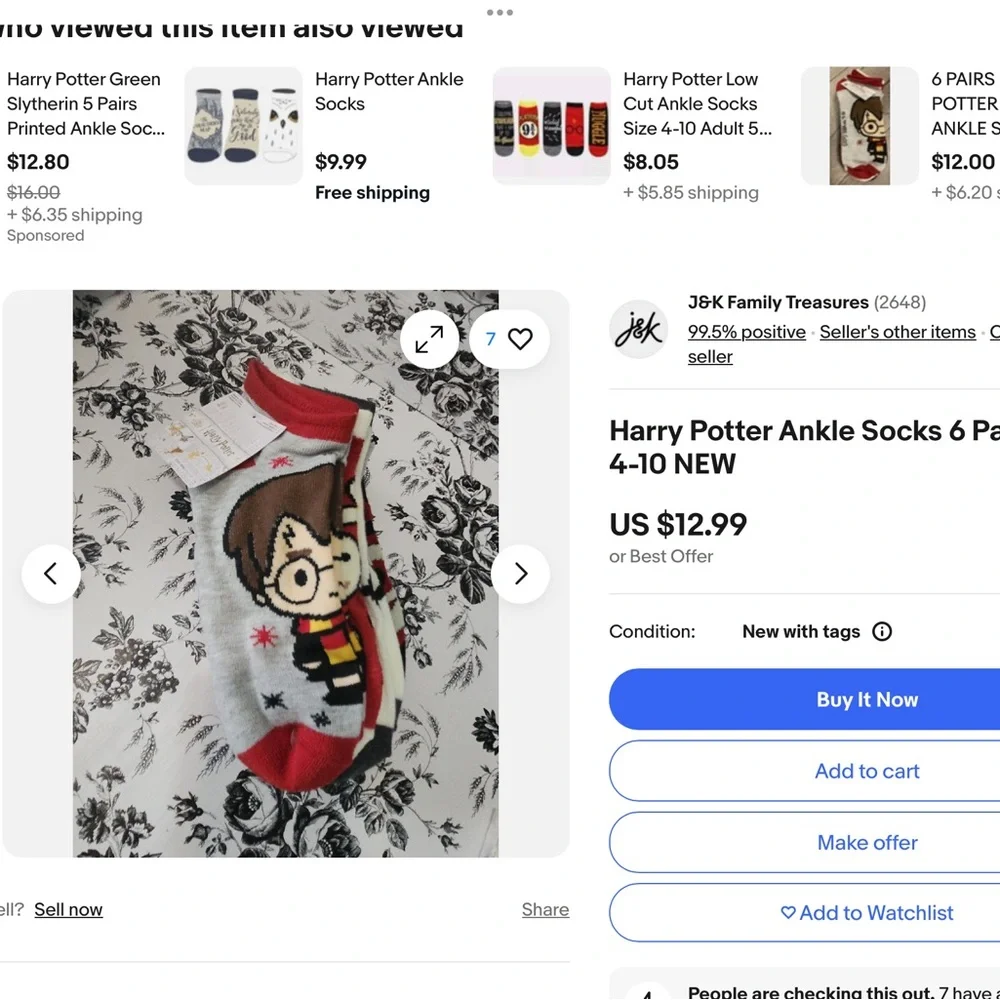 ‘Harry Potter’ Ankle Socks (6 pr) NWT